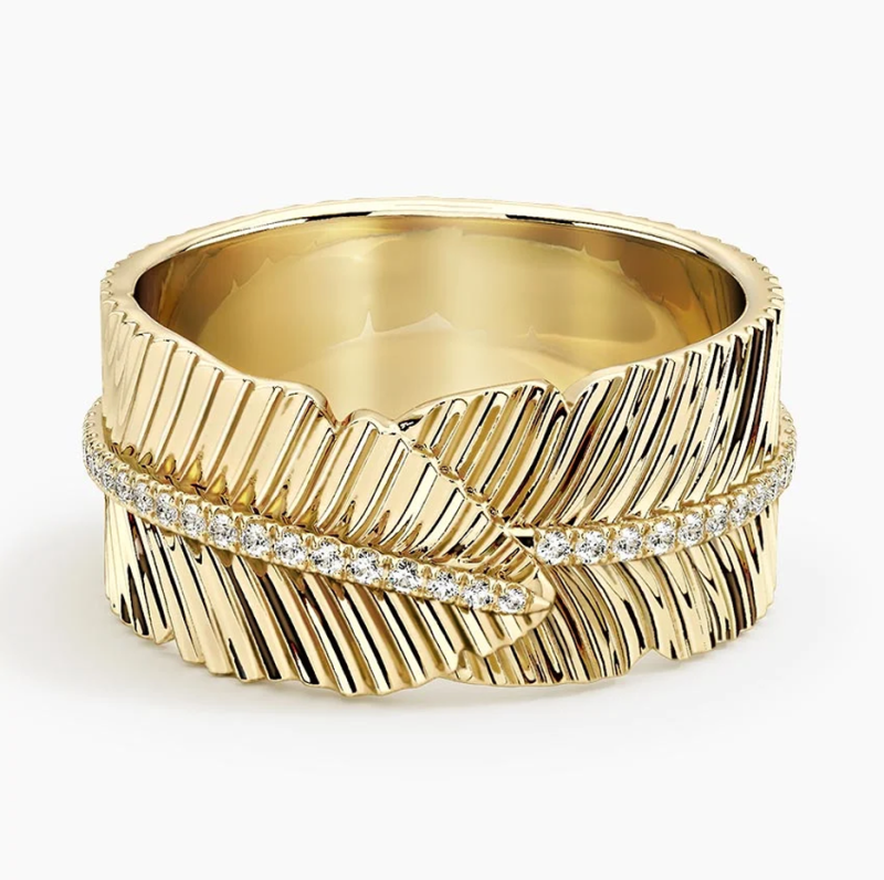 10K Gold 0.25 CT.T.W. Round Cut Diamond Leaves Wedding Band-23