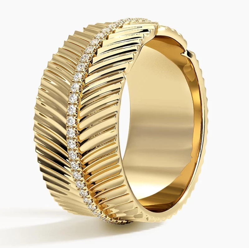 10K Gold 0.25 CT.T.W. Round Cut Diamond Leaves Wedding Band-3