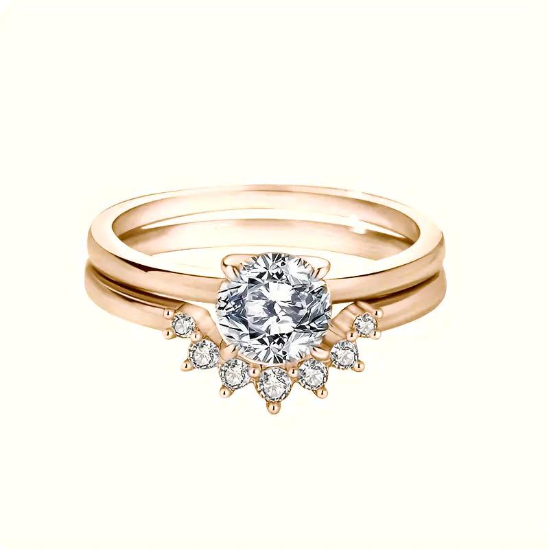 10K Gold 1.25CT Circular Shaped Moissanite Personalized Engraving & Couple Ring-2