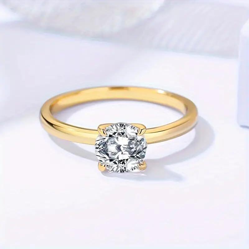 10K Gold 1.25CT Circular Shaped Moissanite Personalized Engraving & Couple Ring-3