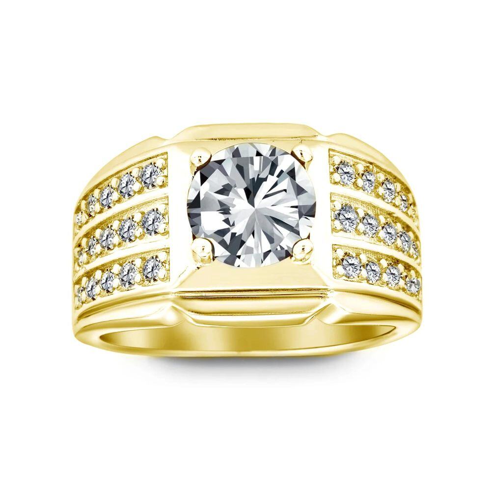 10K Gold 2CT Round Shaped Moissanite Personalized Engraving Ring-1