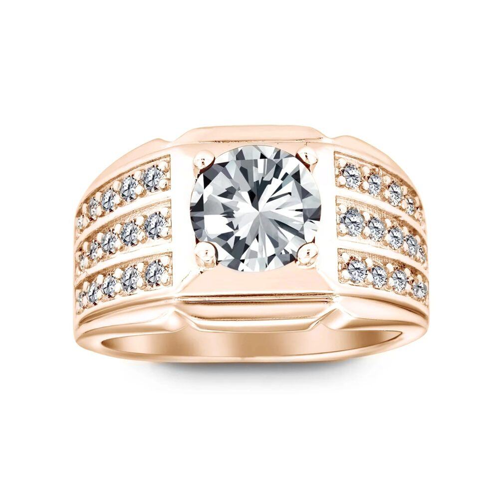 10K Gold 2CT Round Shaped Moissanite Personalized Engraving Ring-3