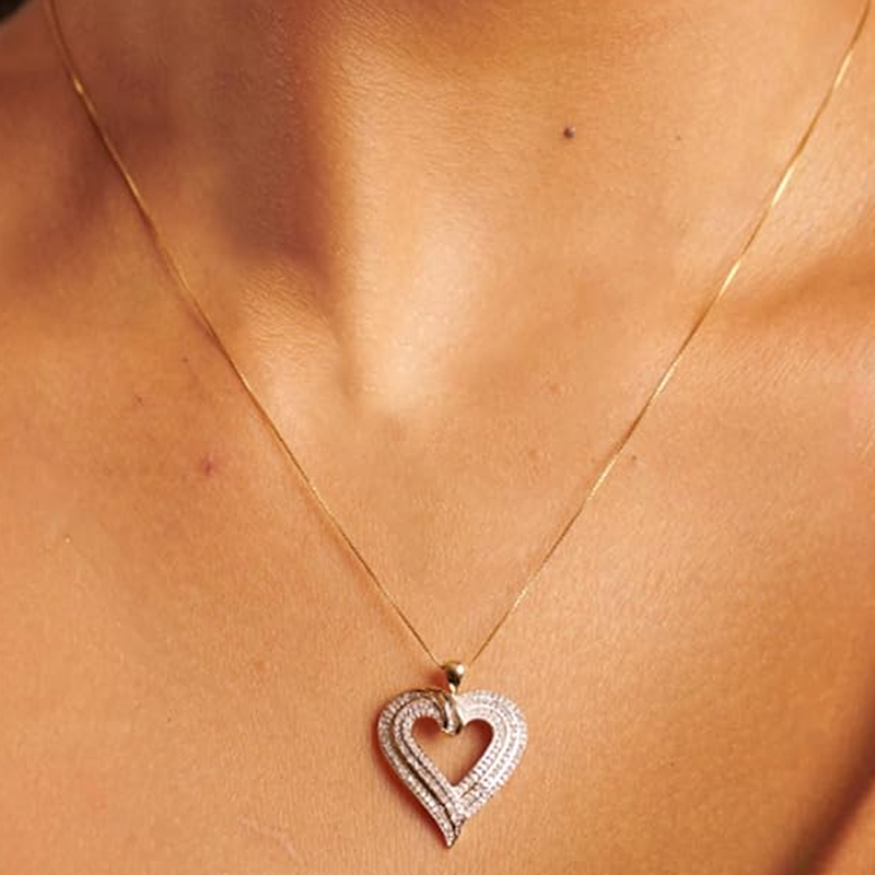 9K Gold 1/2CT Diamond Heart Pendant Necklace-2