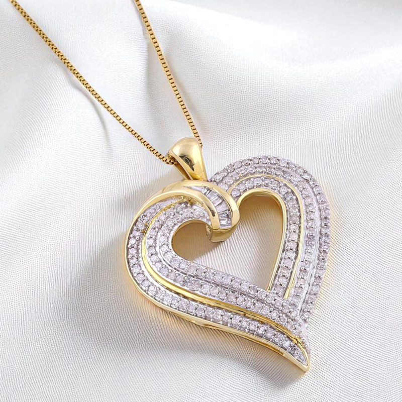 9K Gold 1/2CT Diamond Heart Pendant Necklace-4