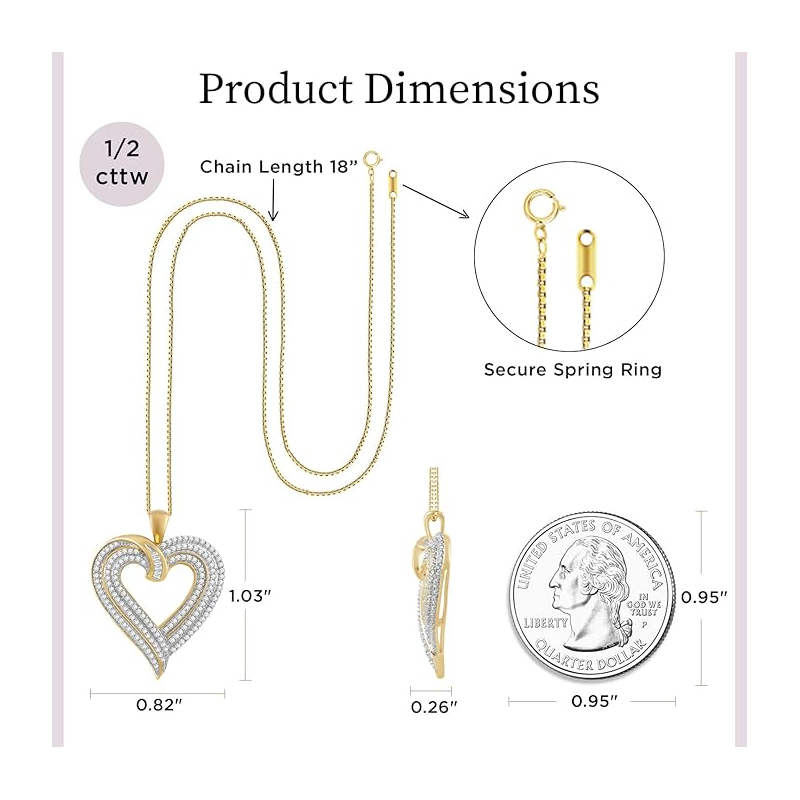 9K Gold 1/2CT Diamond Heart Pendant Necklace-5