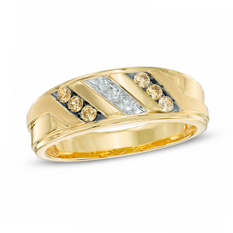 10K Ouro 0,3 CT. T.W. Redondo Lab Criado Diamante Anel de Casamento Personalizado para Homens D Cor VVS1-VS1 Clareza 3EX-1