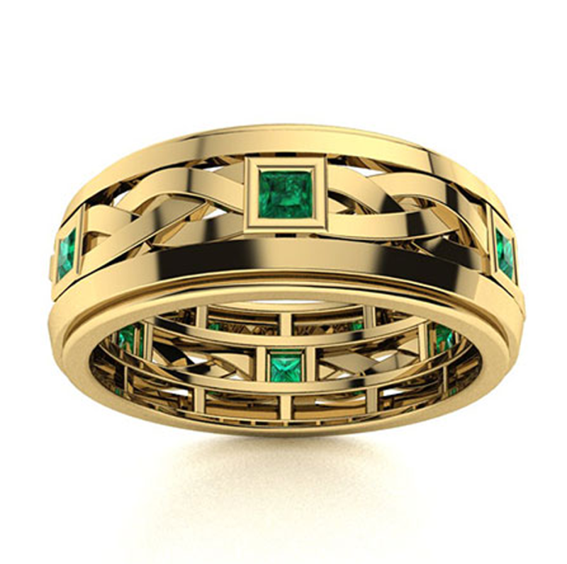 10K Gold 0.3 CT.T.W. Princess Cut Emerald Wedding Band for Men-17
