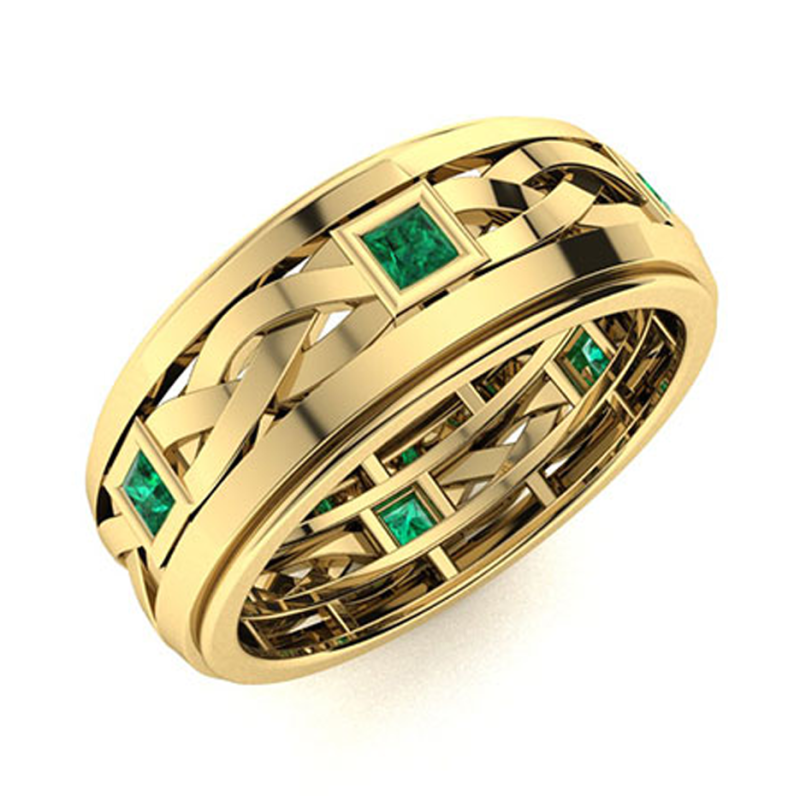 10K Gold 0.3 CT.T.W. Princess Cut Emerald Wedding Band for Men-3