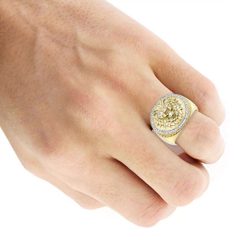 10K White Gold 0.3 CT.T.W. Round Cut Diamond Lion Signet Ring for Men-2