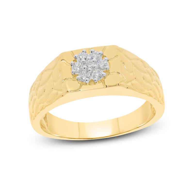 خاتم زفاف رجالي من الذهب عيار ١٠ قيراط، وزن ٠.٣ قيراط، مرصع بماسة دائرية، لون D، نقاء VVS-VS، معتمد من IGI-6