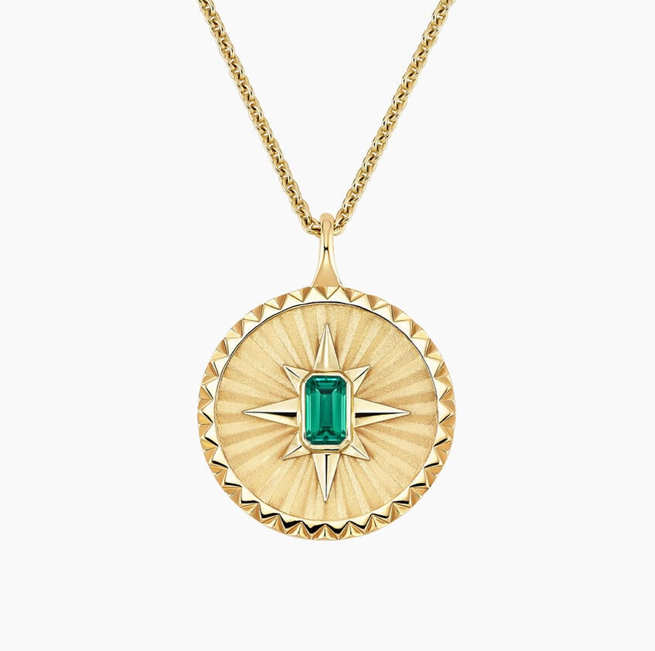 10K Gold 5 x 3 mm Emerald Star Medallion Necklace-1