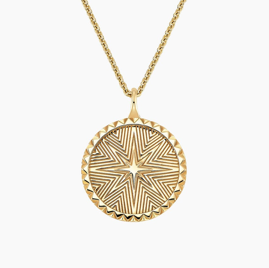 10K Gold 5 x 3 mm Emerald Star Medallion Necklace-3