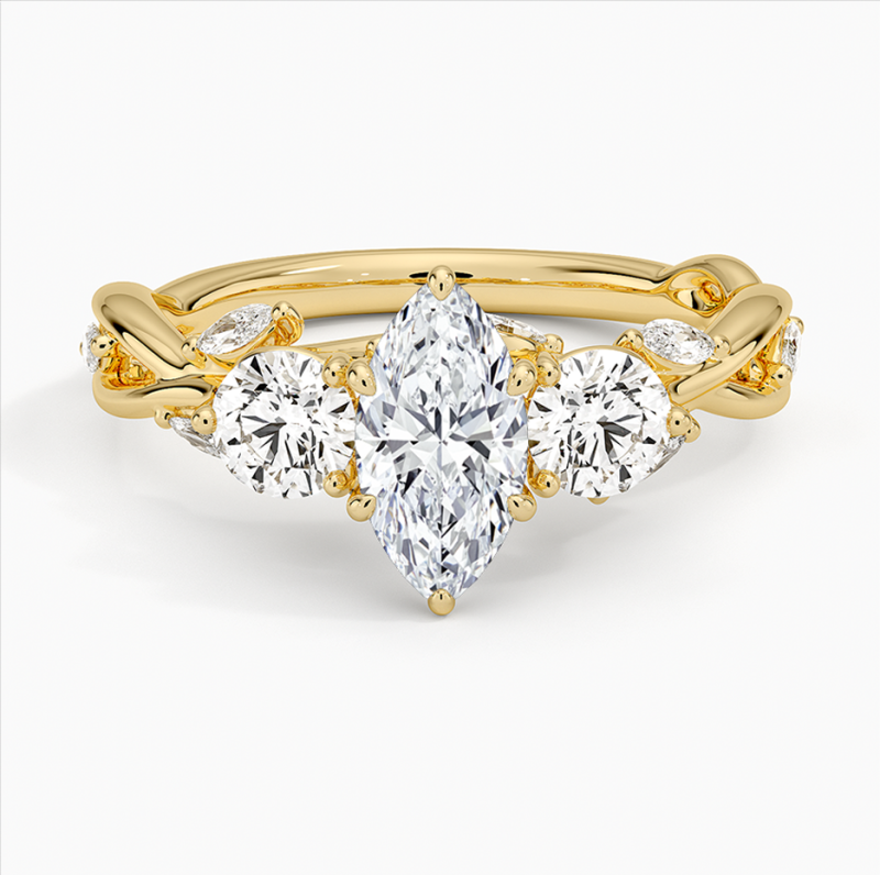 Verlobungsring aus 10-karätigem Gold mit einem im Labor hergestellten Diamanten im Marquise-Schliff (1,3 bis 3,8 ct. Gesamtgewicht), Farbe D, Reinheit VVS-VS, IGI-zertifiziert-1