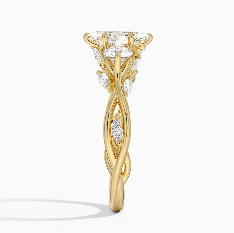 Aliança de noivado em ouro rosa 10K com diamantes sintéticos lapidados em formato marquise, de 1,3 a 3,8 quilates (total), cor D, pureza VVS-VS e certificado pelo IGI.-3