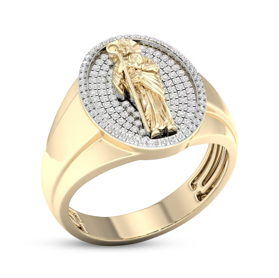 Alliance Saint Jude pour homme en or 10 carats, 0,38 ct, sertie de diamants taille ronde de synthèse-1