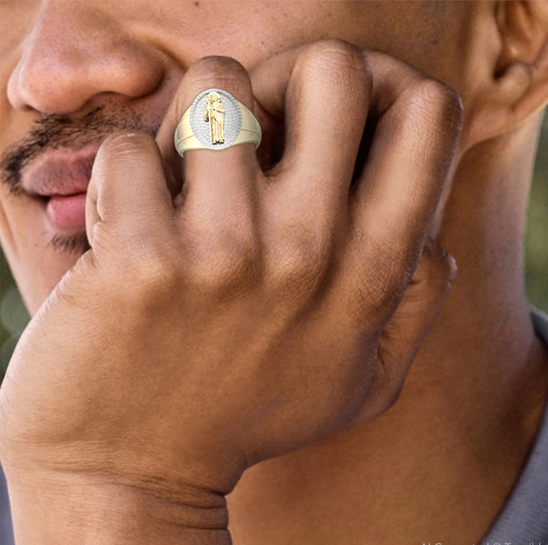 10K Gold 0.38 CT.T.W. Round Cut Lab Created Diamond Saint Jude Band for Men-2