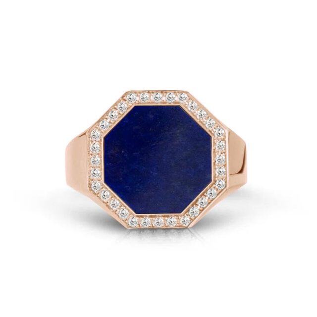 10K Gold Cubic Zirconia & 3CT Lapis Lazuli Personalized Classic Name Ring for Men-3