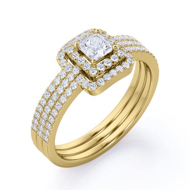 Bague de fiançailles en moissanite taille princesse en or 10 carats 0,3 ct avec diamant cultivé en laboratoire 0,75 ct-3