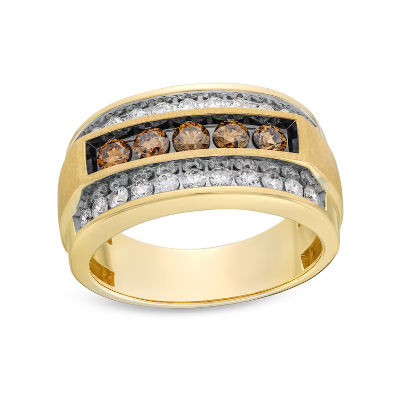 10K Gold 1.25 CT.T.W. Round Lab Created Diamond Wedding Ring for Men M & Champagne Color VVS1 IGI Certified-1