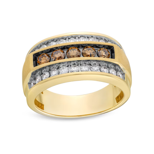 Anillo de bodas para hombre en oro de 10 quilates con 1,25 quilates de peso total, con diamantes redondos creados en laboratorio, color champán, talla M, certificado IGI VVS1.