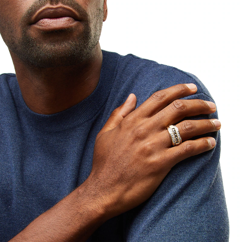 Anel de casamento para homem em ouro branco de 10 quilates com diamante redondo de 1,25 quilates (total) criado em laboratório, cor champanhe, pureza VVS1 e certificado pelo IGI.-2