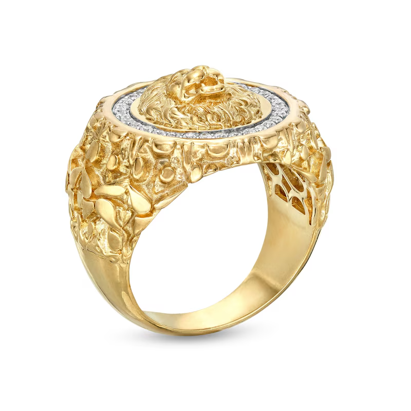 Anillo de oro de 18 quilates con forma circular de diamante de 1/4 quilates y forma de cabeza de león para hombre-3