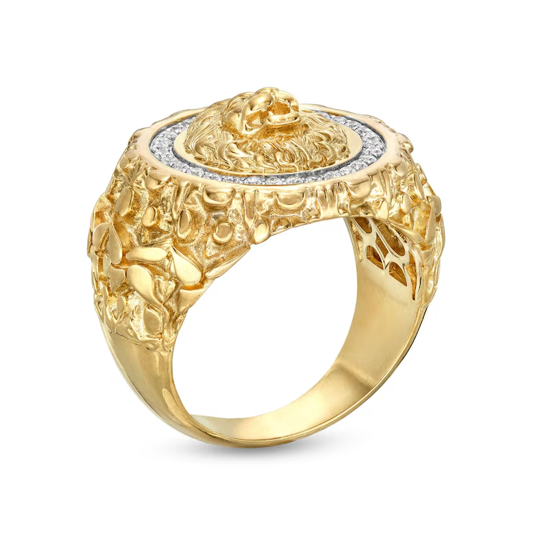10K Gold 0.25CT.T.W. Round Diamond Custom Lion Signet Ring for Men I Color I3 Clarity 3EX-3