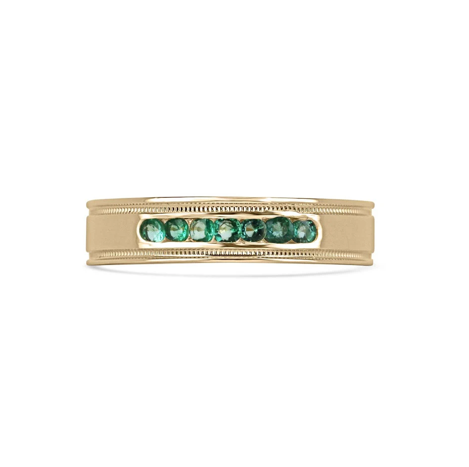 10K Złoty 0.4 CT.T.W. Średniej wielkości Zielony Okrągły Szmaragdowy Męski Obrączka Unisex-3