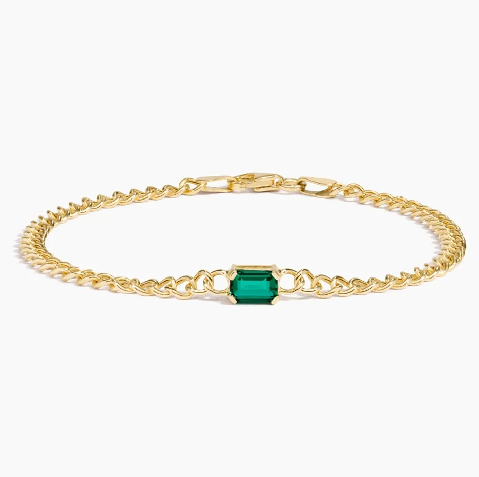 10K Gold 6 x 4 mm Emerald Curb Chain Bracelet-3