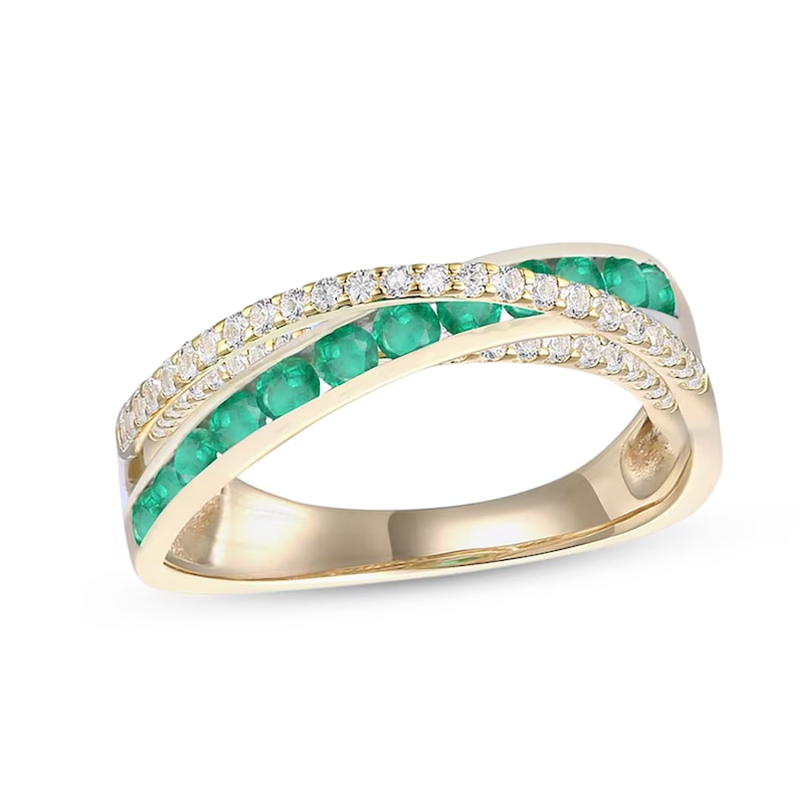 10K Gold 0.25 CT.T.W. Round Emerald & Lab Created Diamond Wedding Ring 3EX-1