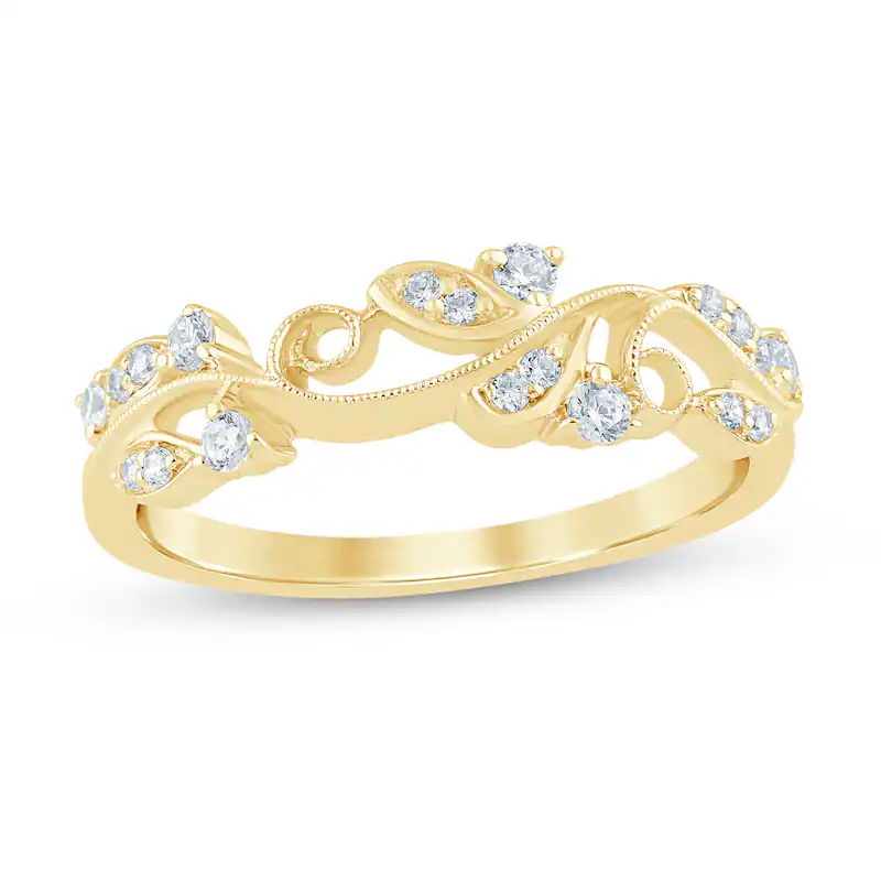 10K Gold 1/5 CT Diamond Filigree Vintage-Style Stackable Custom Wedding Ring for Women-1