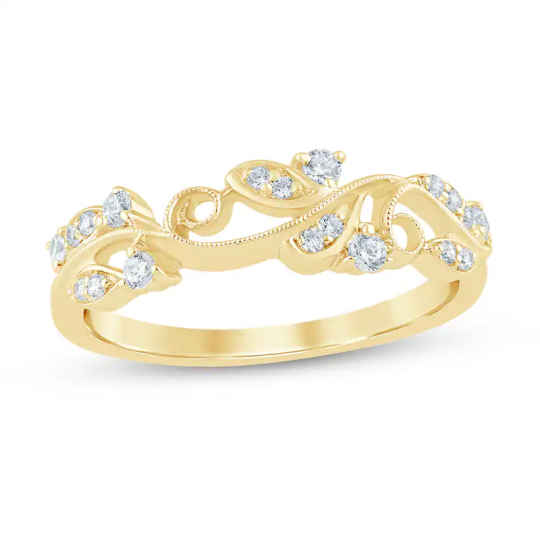 10K Gold 1/5 CT Diamond Filigree Vintage-Style Stackable Custom Wedding Ring for Women