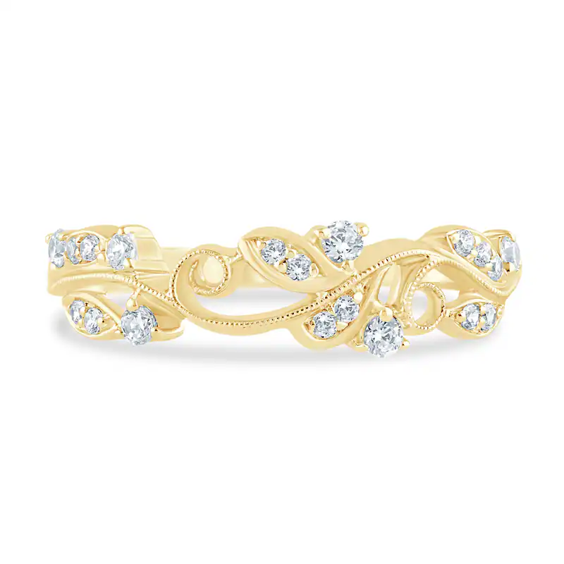 10K Gold 1/5 CT Diamond Filigree Vintage-Style Stackable Custom Wedding Ring for Women-3