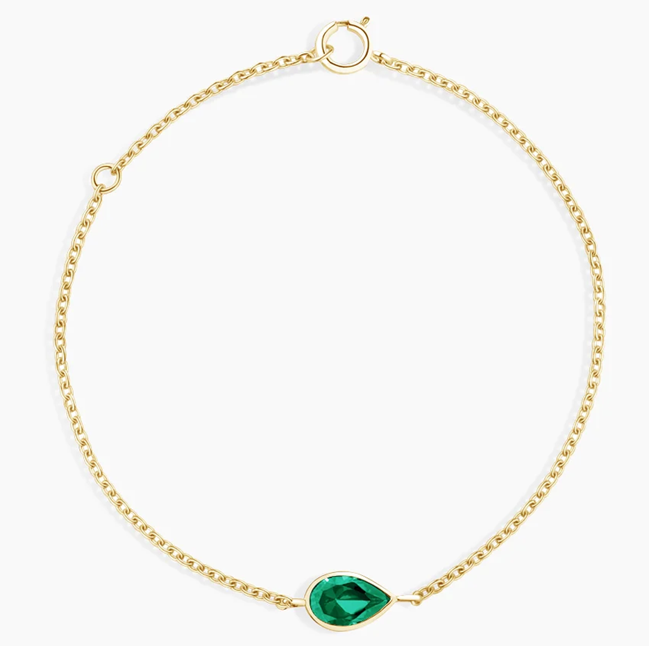 Bransoletka z łańcuszkiem kablowym 10K Gold 8 x 5 mm Pear Cut Emerald Bezel Set-1