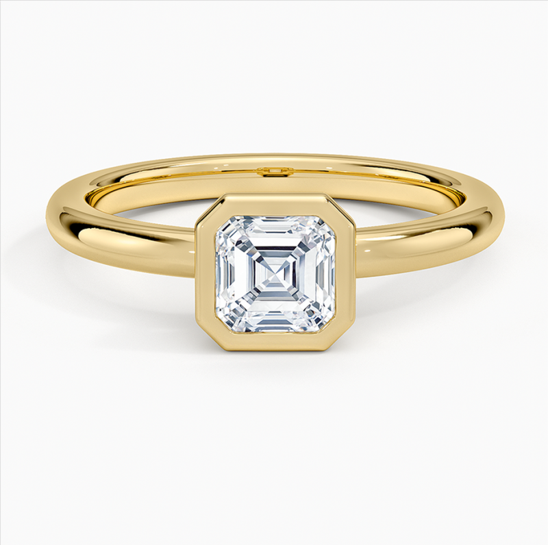 10K Gold 0.5 to 3 CT Asscher Cut Lab Created Diamond Bezel Solitaire Engagement Band D VVS-VS IGI Certified-1
