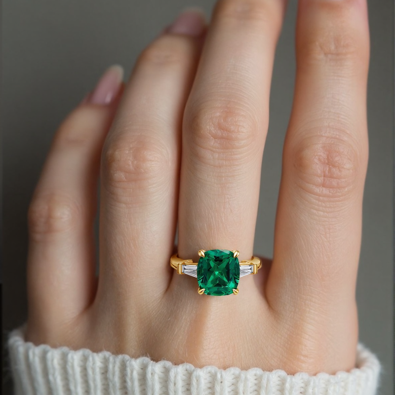 10K Gold 2.5 to 7.5 CT.T.W. Lab Created Emerald Custom Engagement Ring 3EX-4