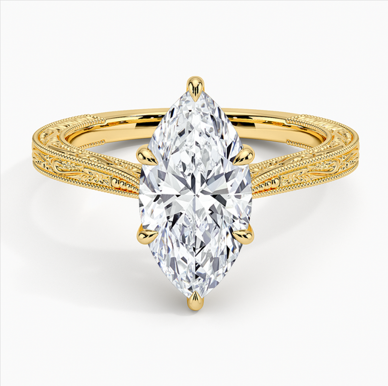 10K Gold 0.5 to 3 CT Marquise Cut Lab Created Diamond Engraved Engagement Band-1