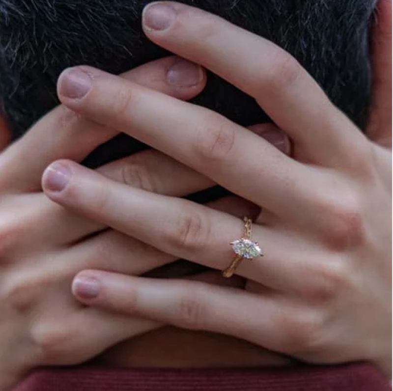 14K Rose Gold 0.5 to 3 CT Marquise Cut Lab Created Diamond Engraved Engagement Band-2