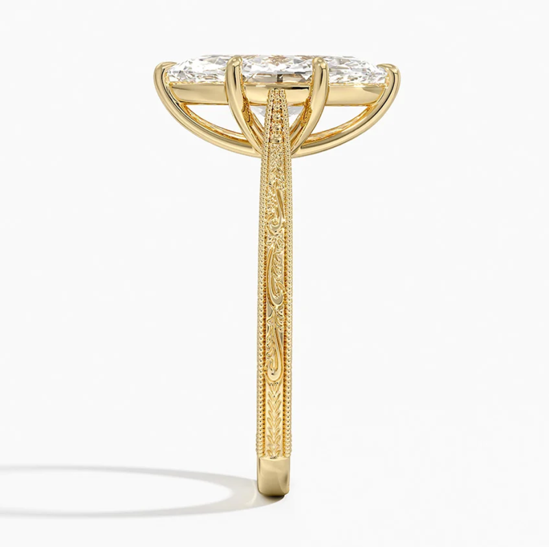 14K Rose Gold 0.5 to 3 CT Marquise Cut Lab Created Diamond Engraved Engagement Band-4