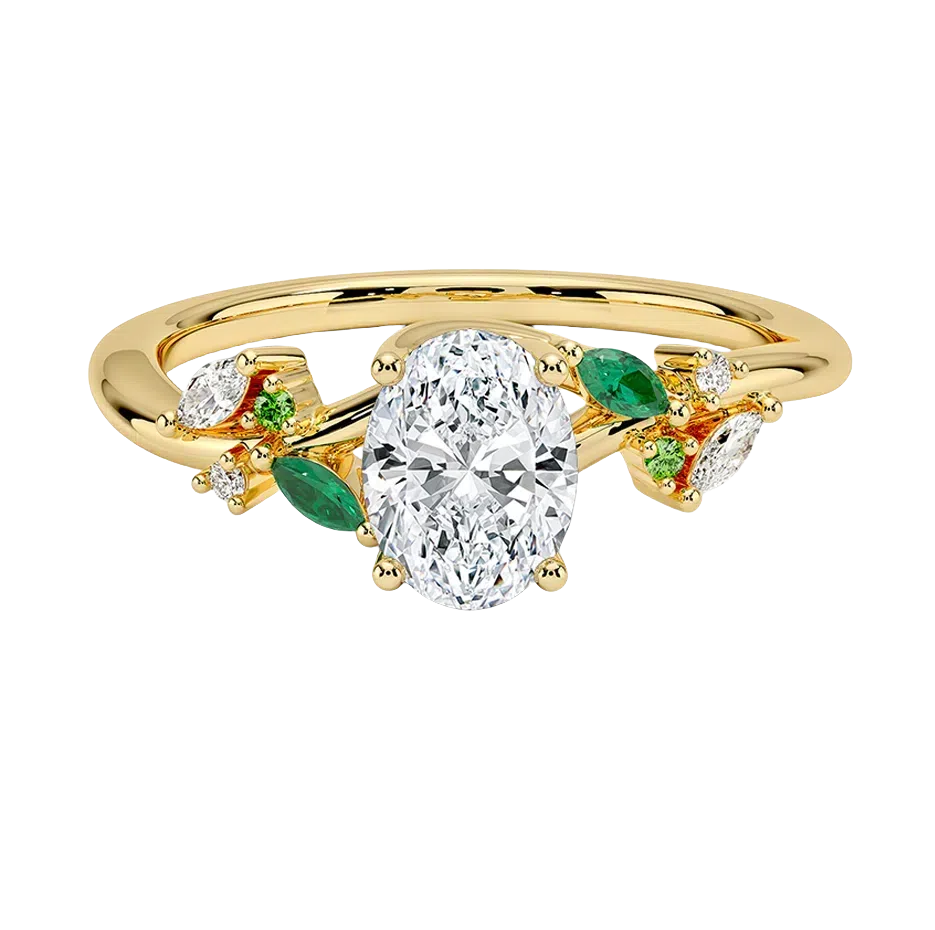 Aliança de noivado personalizada Arden em ouro 14K de 0,5 a 3 CT, diamante oval criado em laboratório, esmeralda de 0,1 CT, certificada pela IGI-1