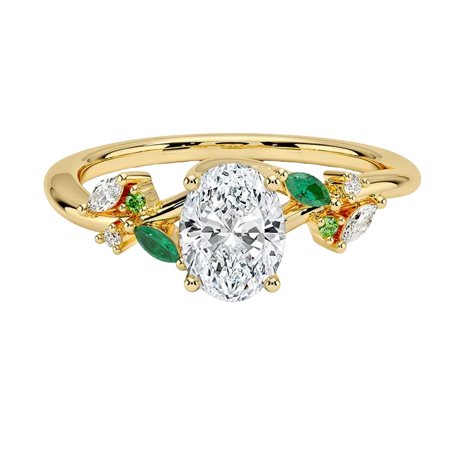 10K Gold 0.5 to 3 CT Oval Lab Created Diamond & 0.1 CT Emerald Arden Custom Couple Engagement Band IGI Certified-1