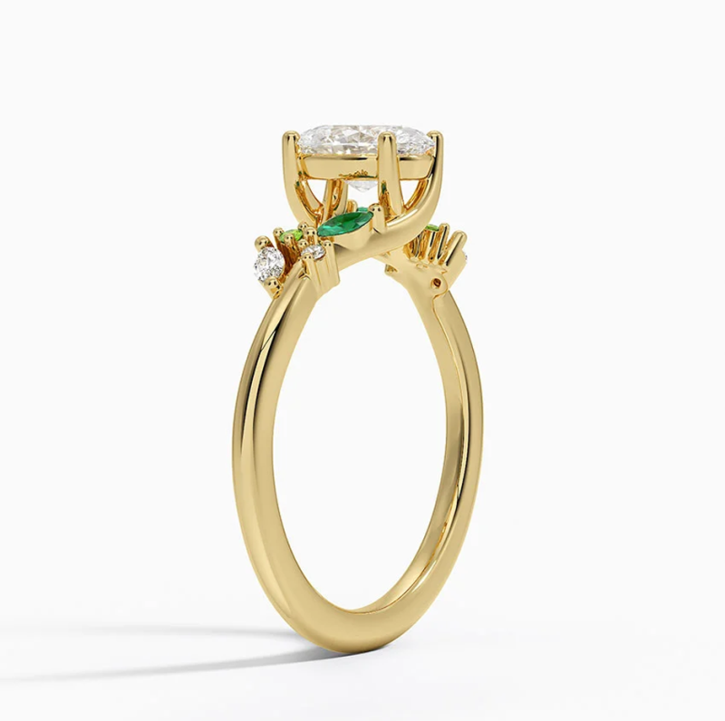 10K Gold 0.5 to 3 CT Oval Lab Created Diamond & 0.1 CT Emerald Arden Custom Engagement Band IGI Certified-3