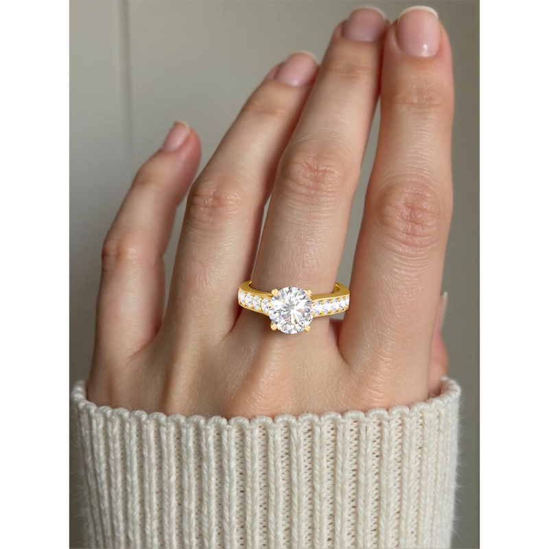 Anel de noivado em ouro de 10 quilates com diamante redondo criado em laboratório de 0,5 a 3 quilates, pureza D VVS1-VS1, certificado IGI 3EX.-2