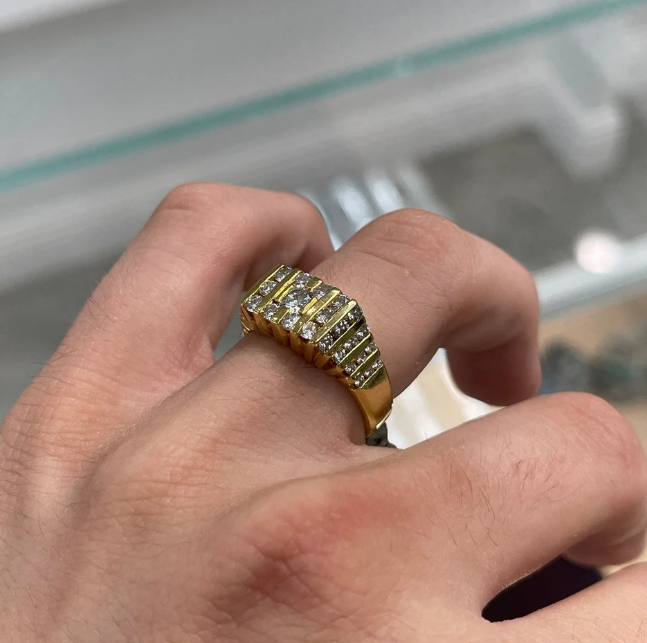 10K Gold 1.65 CT.T.W. Cluster Round Cut Natural Diamond Custom Ring for Men H Color VVS Clarity 3EX-2