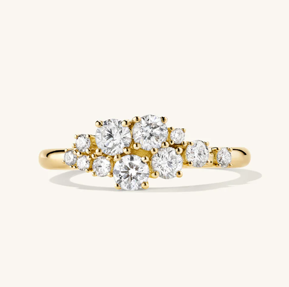 10 Karat Roségold, 0,72 Karat, Rundschliff-Diamant, individueller Cluster-Ehering, Farbe D, Reinheit VVS-VS-4