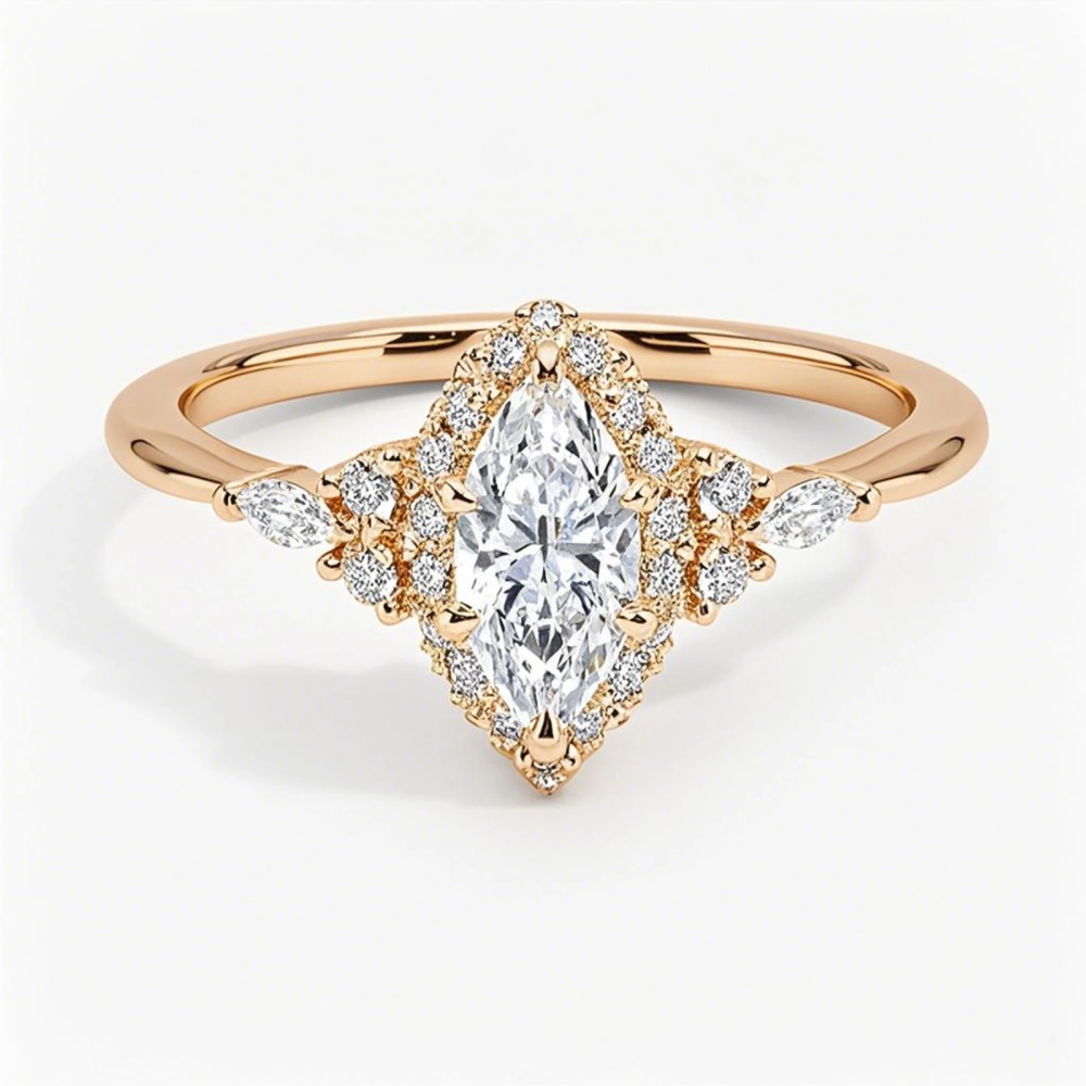 10K Gold 0.75 to 3.25 CT.T.W. Marquise Cut Lab Created Diamond Engagement Band D VVS-VS IGI Certified-1