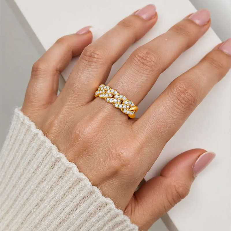 خاتم مخصص للزوجين من الذهب عيار 10 قيراط مرصع بالألماس على شكل دائري، قابل للتكديس، لون I3، نقاء I3، معتمد من 3EX IGI-2