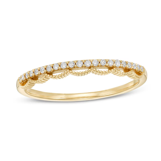 Stapelbarer Ring aus 10 Karat Gold mit 1/8 Karat Diamanten und offener Muschelkante für Damen