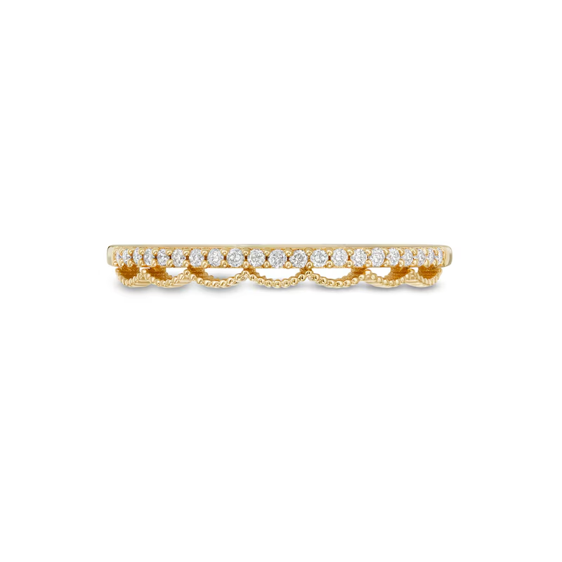 10K Gold 1/8 CT Diamond Beaded Open Scallop Edge Stackable Custom Ring for Women-5