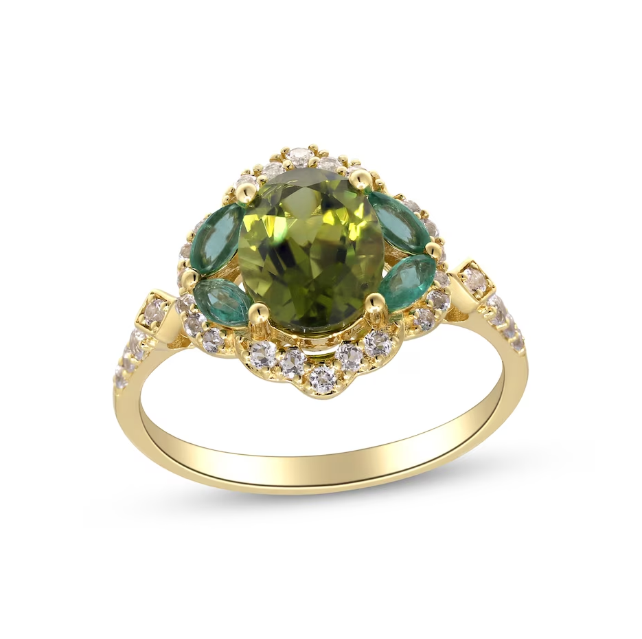 10K Gold 2.8 CT.T.W. Oval Cut Olivine & Emerald & Topaz Custom Band-1